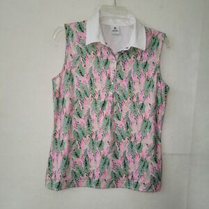 Daily Sports Sleeveless Golf Polo Shirt Pink Rhinestone Medium Tennis Pickleball